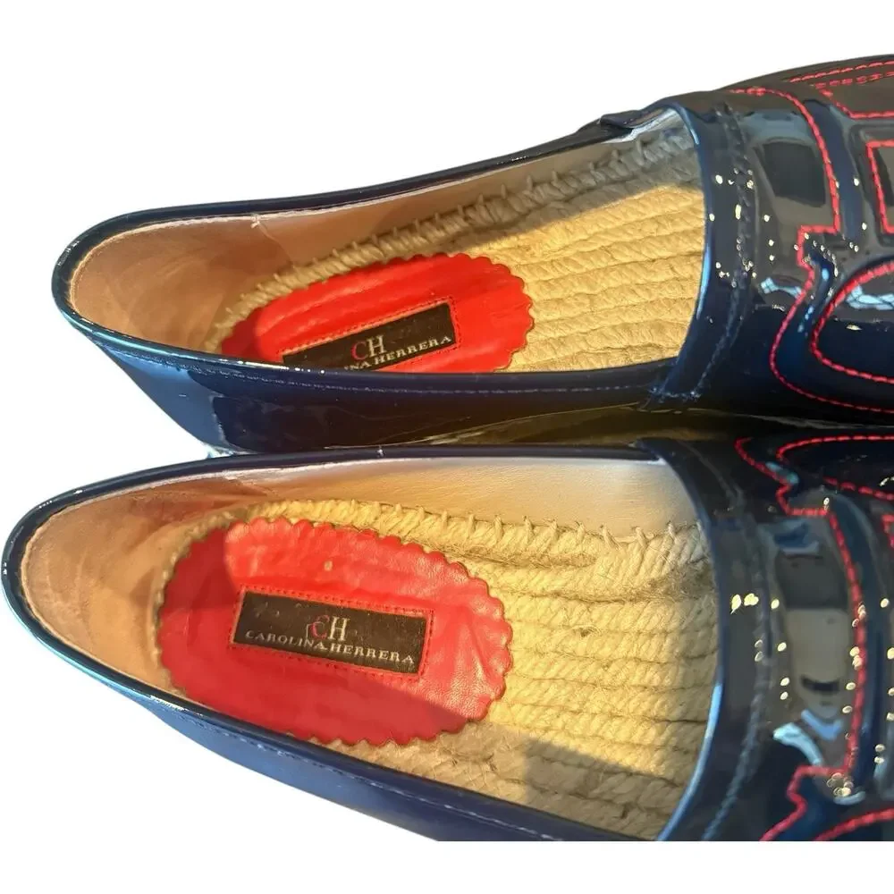 CH Carolina Herrera Initials Insignia Patent Leather Espadrilles Flats Size 39